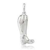 Shiny silver riding boot charm with sparkly stones on both sides.